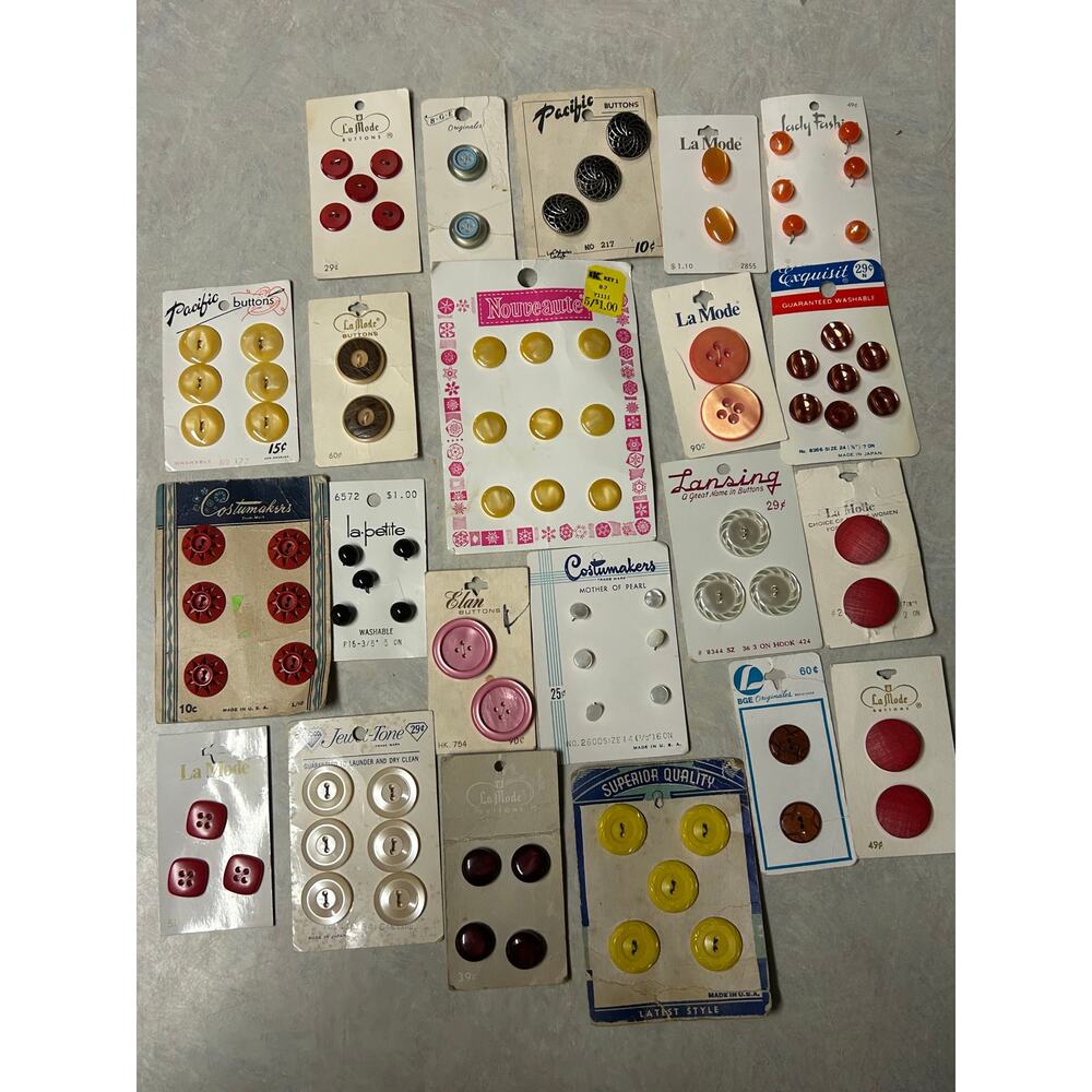 Vintage Buttons Full Cards Assorted Shapes, Sizes, Styles and Brands NOS